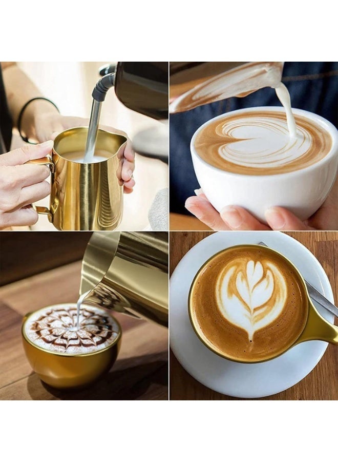 إبريق حليب سعة 350 مل، أباريق حليب، إبريق ذهبي من الفولاذ المقاوم للصدأ، للاستخدام المنزلي والاحترافي في تحضير القهوة (ذهبي) - Image 2